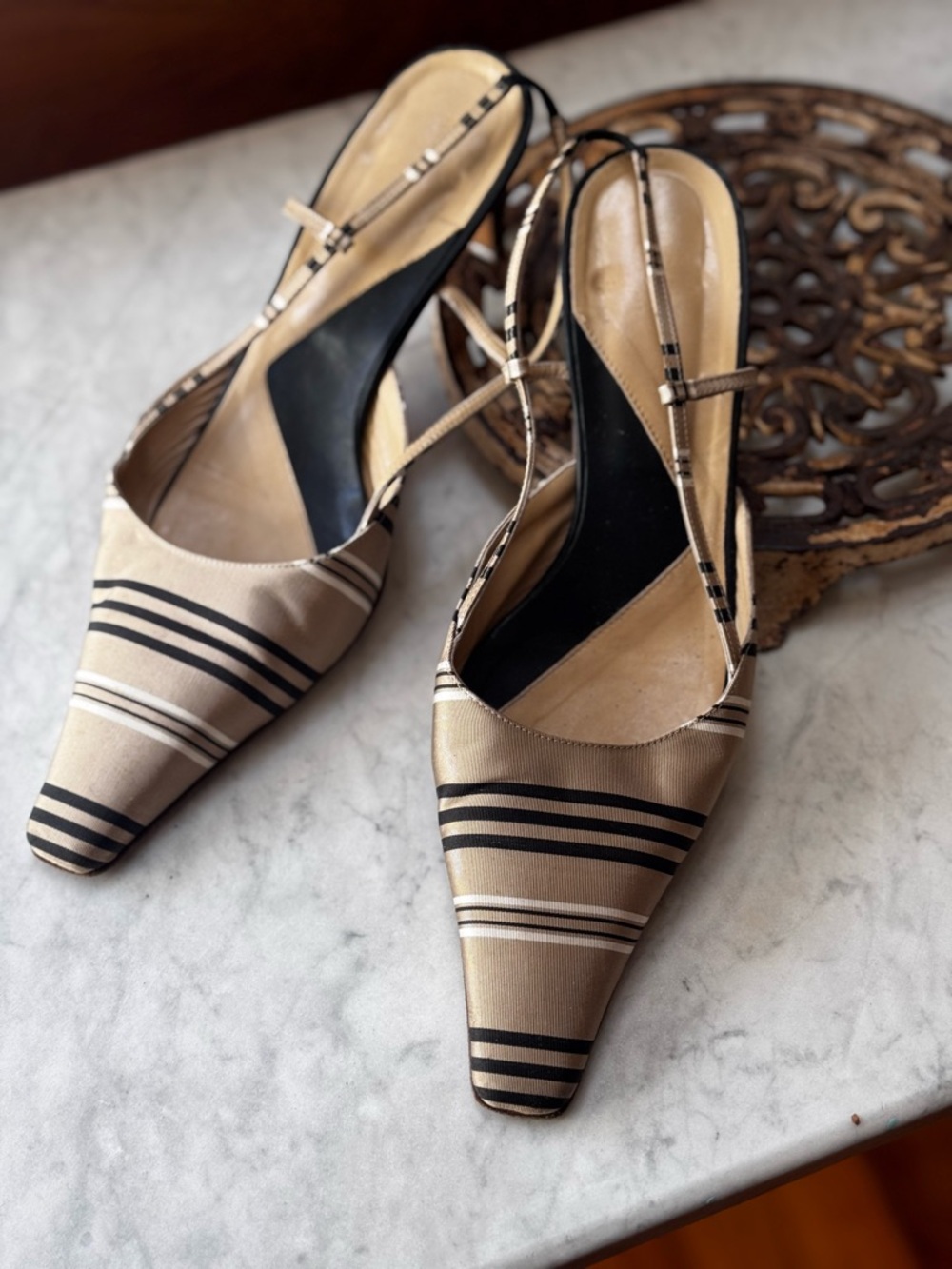 Italian Silk Taffeta Kitten slingback shoes 9M